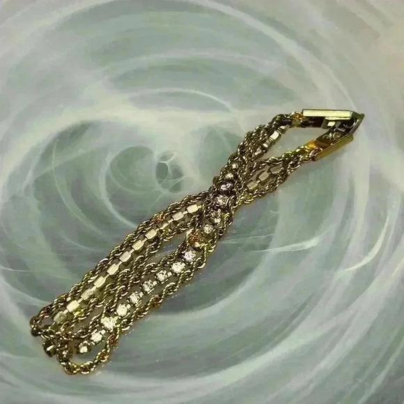 Clear Crystals in Gold Tone Chains Tennis Bracelet - Picture 3 of 4
